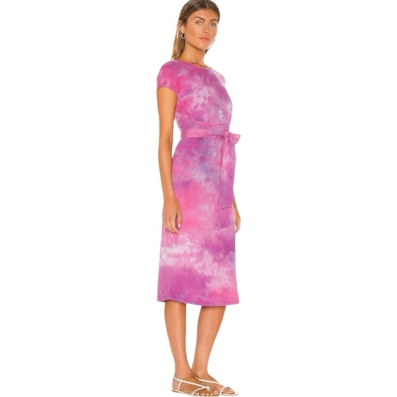 Lovers + Friends Dress Womens Large Pink Brooklyn Tie Dye Midi Side Slit Stretch - Picture 5 of 15